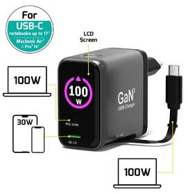 Napájecí adaptér PORT CONNECT GaN2 100W, 2x USB-C PD + USB-A QC, OLED displej 

 obrázek produktu 3 z 9