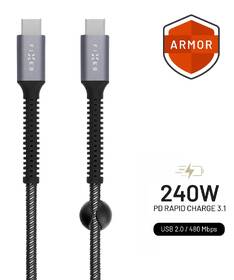 Kabel FIXED Armor USB-C/USB-C, PD, 240 W, 1,2 m šedý

 obrázek produktu 1 z 9
