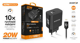 Nabíječka do sítě Aligator Power Delivery 20W, USB-C + kabel pro Apple černá barva

