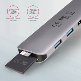 USB Hub Axagon USB 3.2 Gen 1 hub, 2x USB-A, HDMI, SD/microSD slot, PD 100W, kabel USB-C 20cm šedý

 obrázek produktu 2 z 7