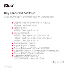 Dokovací stanice Club3D USB-C (5xUSB/USB-C/3xHDMI/2xDP/Ethernet/Audio), Triple 4K napájecí adaptér 

 obrázek produktu 9 z 10