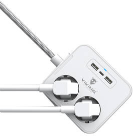 Kabel prodlužovací Viking AC23, 2x zásuvka, 2x USB, 1x USB-C, 1,5m bílá barva

