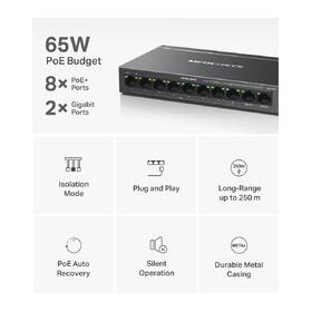 Switch Mercusys MS110CP 8-Port FE + 2-Port Gigabit (8-Port PoE+ 65W) černý

 obrázek produktu 3 z 9