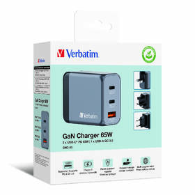 Cestovní adaptér Verbatim GNC-65 GaN 65W, 2x USB-C PD 65W, 1x USB-A QC 3.0 stříbrný

 obrázek produktu 6 z 6