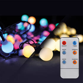 Vánoční osvětlení Solight řetěz - koule, dálkový ovladač, 200LED, RGB+bílá, 20m+5m, 8 funkcí, IP44 

 obrázek produktu 1 z 4