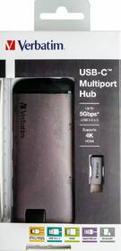 USB Hub Verbatim USB-C/3xUSB 3.0, HDMI, SD, MicroSD, RJ45 šedá barva
