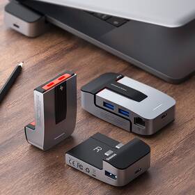 USB Hub Baseus Armor Age USB-C/3x USB 3.0, USB-C, HDMI, 3,5mm Jack, RJ 45 šedý

 obrázek produktu 5 z 10