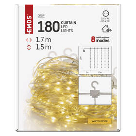 Vánoční osvětlení EMOS 180 LED drop řetěz – záclona, 1,7x1,5 m, venkovní i vnitřní, teplá bílá, programy 

 obrázek produktu 12 z 15