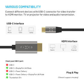 Kabel FIXED USB-C/HDMI 2.0 4K60Hz, 2m černý/šedý

 obrázek produktu 3 z 10