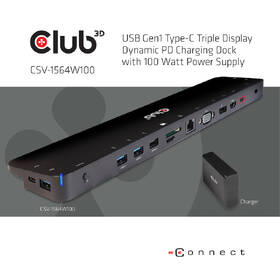 Dokovací stanice Club3D USB-C 3.2 s napájecím adaptérem Triple Display Dynamic PD, 100 W černá

 obrázek produktu 2 z 5
