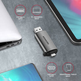 Čtečka paměťových karet Axagon Card Reader USB3.2 Gen 1 Type-C + Type-A, SD/microSD, UHS-I stříbrná

 obrázek produktu 4 z 9