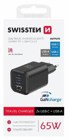 Nabíječka do sítě Swissten GAN 2x USB-C 65W PD + 1x USB-A 18W QC černá

 obrázek produktu 1 z 1