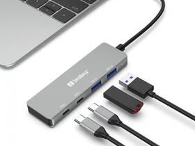 USB Hub Sandberg USB-C/2xUSB-A, 2x USB-C stříbrný

 obrázek produktu 1 z 2