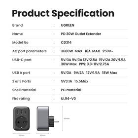 Nabíječka do sítě UGREEN 1x AC, 2x USB, 1x USB-C, 30W šedá

 obrázek produktu 9 z 9