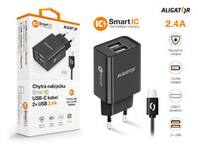 Nabíječka do sítě Aligator 2,4A, 2xUSB, smart IC, USB-C kabel černá

 obrázek produktu 1 z 1
