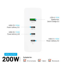 Nabíječka do sítě FIXED Charging Station 3xUSB-C/ 1xUSB-A, GaN, PD 3.0, 200 W bílá

 obrázek produktu 4 z 12