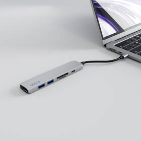USB Hub Epico 6in1 Aluminium 8K USB-C/1× USB-C, 2× USB 3.0, HDMI, microSD, SD stříbrný

 obrázek produktu 3 z 3