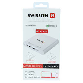 Nabíječka do sítě Swissten 87W, 2x USB-C, 2x USB-A bílá

 obrázek produktu 4 z 4