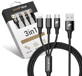 Kabel RhinoTech 3v1, USB/Micro USB, Lightning, USB-C, 1,2 m černý

 obrázek produktu 1 z 4