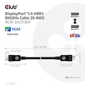 Kabel Club3D DisplayPort 1.4, 3m černý

 obrázek produktu 2 z 4