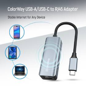 Wi-Fi adaptér ColorWay USB-C nebo USB-A na RJ45, 18cm šedá

 obrázek produktu 3 z 8