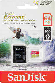 Paměťová karta SANDISK 64GB, pro akční kamery, UHS-I U3 (160R/60W) + adapter 

 obrázek produktu 2 z 2