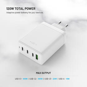 Nabíječka do sítě FIXED GaN, 3xUSB-C, 1xUSB-A, PD 3.0, 120W bílá

 obrázek produktu 3 z 11