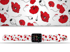 Řemínek Mi-Band na Apple Watch 42/44/45/49 mm - motiv Vlčí máky, bílý 

 obrázek produktu 1 z 3