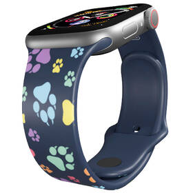 Řemínek Mi-Band na Apple Watch 42/44/45/49 mm - motiv Barevné pacičky, modrý 

 obrázek produktu 2 z 3