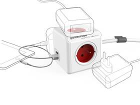 Kabel prodlužovací Powercube USB, 4x zásuvka, 2x USB, 1,5m bílý/červený

 obrázek produktu 3 z 5