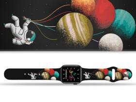 Řemínek Mi-Band na Apple Watch 42/44/45/49 mm - motiv Balónky z planet, černý 

 obrázek produktu 1 z 3