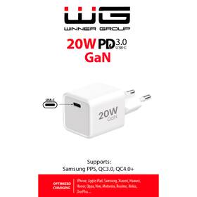 Nabíječka do sítě WG GaN, 1xUSB-C, PD 20W bílá

 obrázek produktu 1 z 2