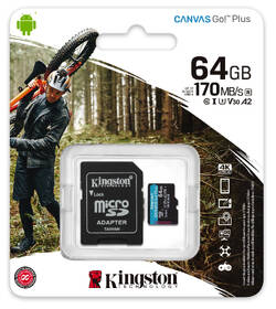 Paměťová karta Kingston MicroSDXC 64GB UHS-I U3 (170R/70W) + adaptér 

 obrázek produktu 2 z 2