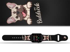 Řemínek Mi-Band na Apple Watch 42/44/45/49 mm - motiv Buldoček na černé, černý 

 obrázek produktu 1 z 3