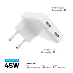 Nabíječka do sítě FIXED Slim, 2xUSB-C, GaN, PD, 45W bílá

 obrázek produktu 3 z 7