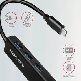 USB Hub Axagon USB 3.2 Gen 1 hub, 3x USB-A + Gigabit Ethernet, kabel USB-C 20cm černý

 obrázek produktu 4 z 5
