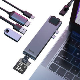 USB Hub Baseus USB-C/2x USB 3.0, USB-C PD, HDMI, RJ45, SD, Micro SD, pro MacBook Pro šedý

 obrázek produktu 2 z 10