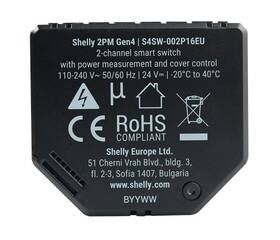 Modul Shelly Gen4 2PM, 2kanálový modul pro řízení žaluzií, WiFi, Zigbee černý

 obrázek produktu 1 z 2