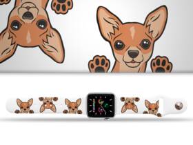 Řemínek Mi-Band na Apple Watch 42/44/45/49 mm - motiv Čivava, bílý 

 obrázek produktu 1 z 3