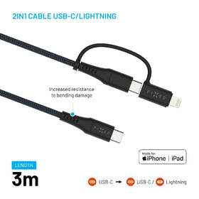 Kabel FIXED USB-C/USB-C a Lightning, PD, 60W, MFi, 3m šedý

 obrázek produktu 2 z 8