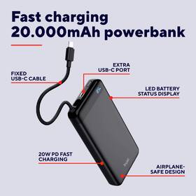 Powerbanka Trust Fiera, 20000 mAh, s kabelem, 2x USB-C černá

 obrázek produktu 5 z 11