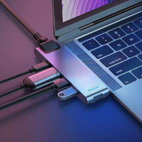 USB Hub Baseus USB-C/2x USB 3.0, USB-C PD, HDMI, RJ45, SD, Micro SD, pro MacBook Pro šedý

 obrázek produktu 7 z 10