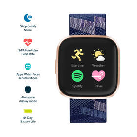Chytré hodinky Fitbit Versa 2 Special Edition (NFC) - Navy & Pink Woven 

 obrázek produktu 3 z 7