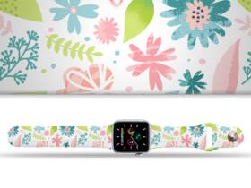 Řemínek Mi-Band na Apple Watch 42/44/45/49 mm - motiv Květy a větvičky, bílý 

 obrázek produktu 1 z 3