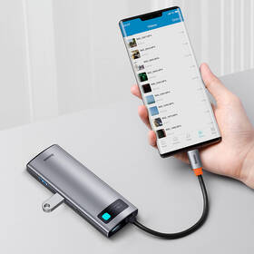 USB Hub Baseus Metal Gleam Series 7v1 HUB USB-C (USB-C PD 100W, USB-C, 2x USB 3.0, HDMI, SD/TF port) šedý

 obrázek produktu 7 z 10