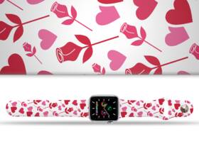 Řemínek Mi-Band na Apple Watch 42/44/45/49 mm - motiv Srdce a růže, bílý 

 obrázek produktu 1 z 3