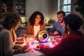 Stolní LED lampička IMMAX PEACOCK s hodinami, RGB světlo, 20W, 400lm zlatá

 obrázek produktu 6 z 9