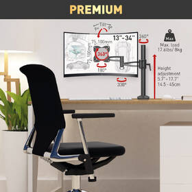 Držák Barkan E621, na monitor, stolní, polohovatelný, pro úhlopříčku 13" až 32", nosnost 8 kg černý

 obrázek produktu 2 z 4