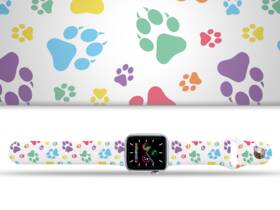 Řemínek Mi-Band na Apple Watch 42/44/45/49 mm - motiv Barevné pacičky, bílý 

 obrázek produktu 1 z 3