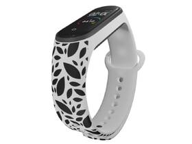 Řemínek Mi-Band na Xiaomi Mi Band 5/6 - motiv Černé lístečky, bílý 

 obrázek produktu 2 z 3